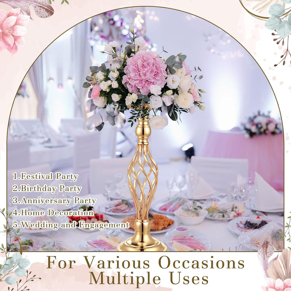 Rtteri 20 Pcs Large Wedding Centerpiece Table Decorations Tall Metal Flower Arrangement Stand Elegant Flower Vase Candle Holder for Wedding Reception Table Party Event Hotel Home Decor (Gold,Small)