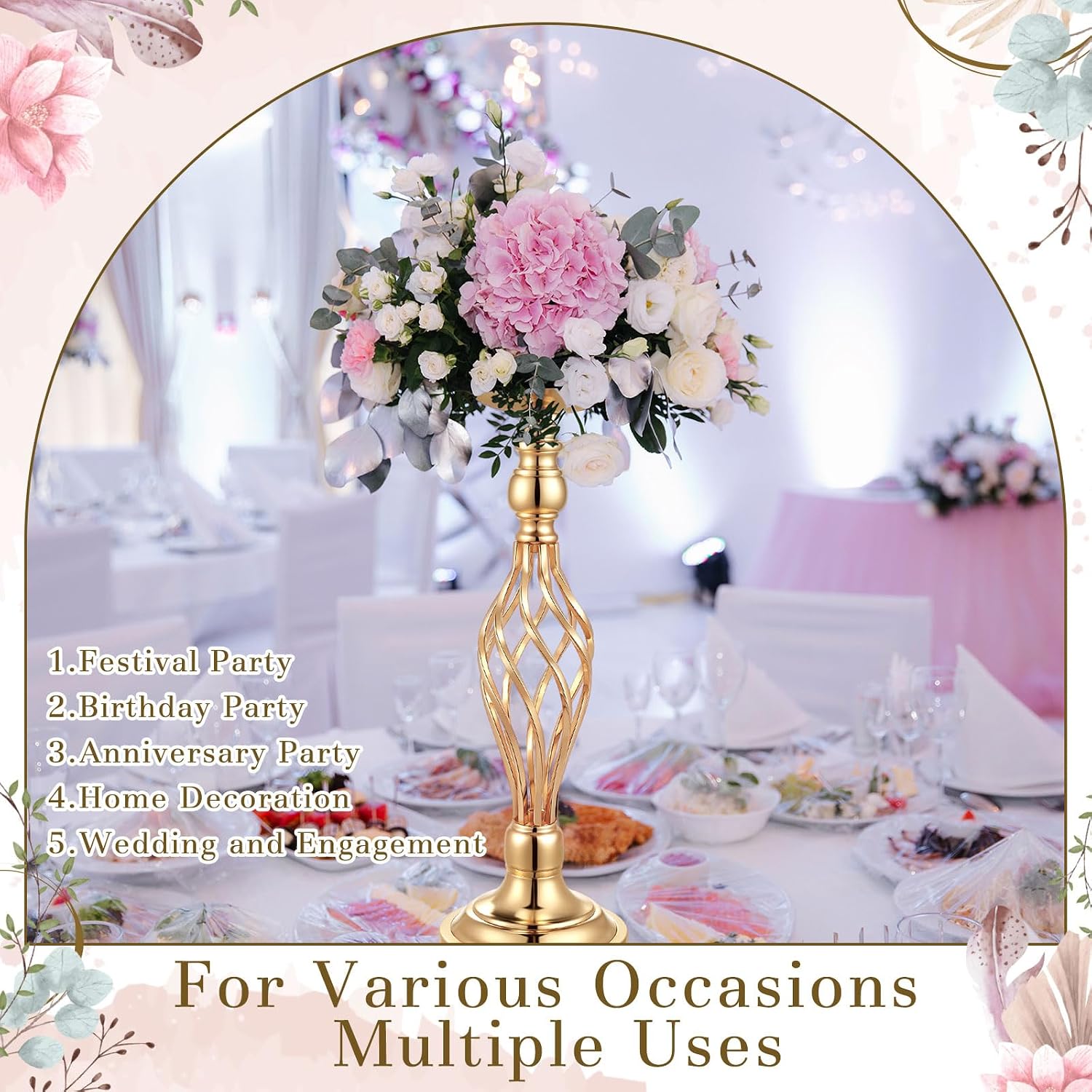 Rtteri 20 Pcs Large Wedding Centerpiece Table Decorations Tall Metal Flower Arrangement Stand Elegant Flower Vase Candle Holder for Wedding Reception Table Party Event Hotel Home Decor (Gold,Small)