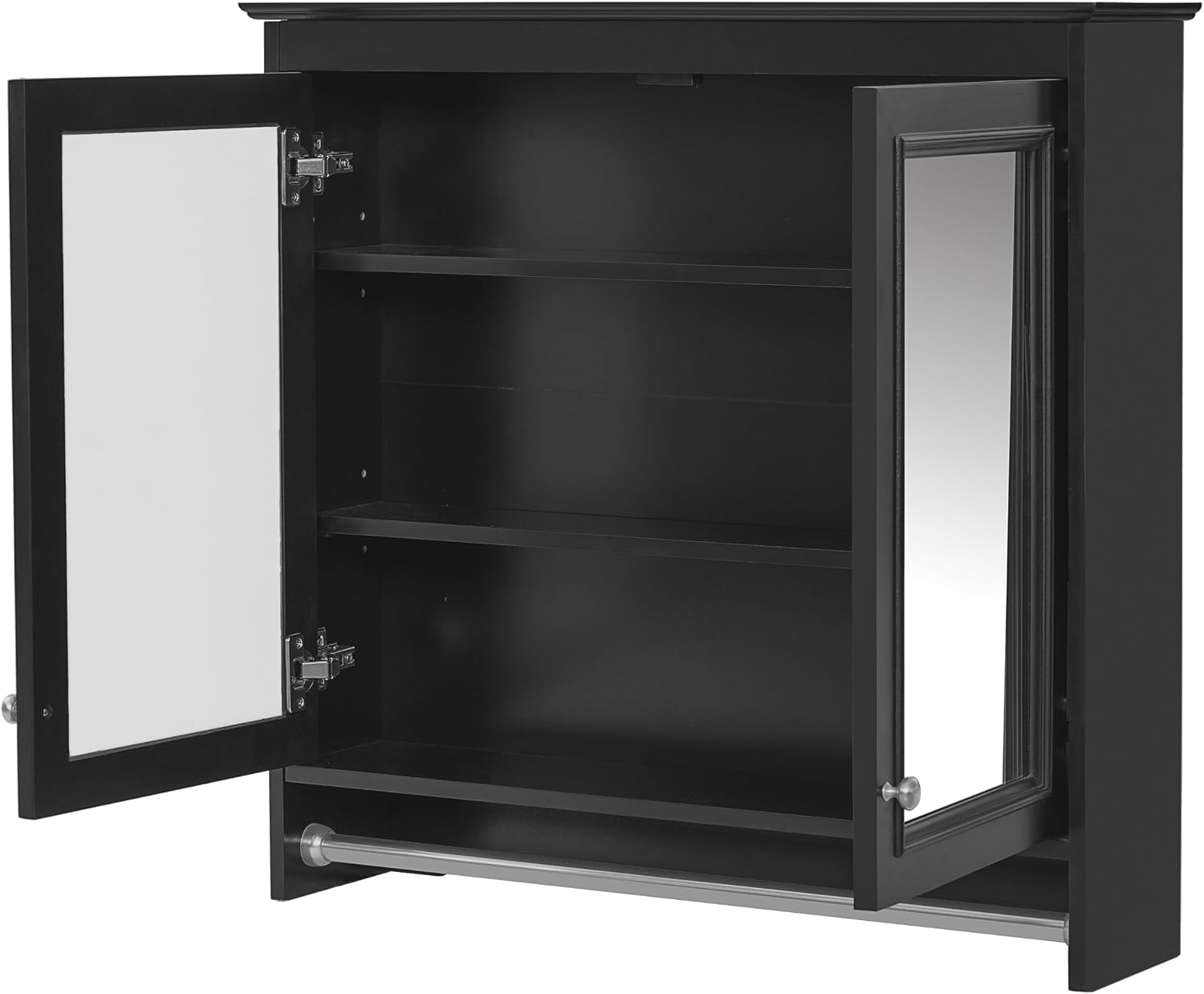 Merax 3-in-1 Bathroom Mirror Cabinet with Adjustable Shelves, Soft Close Doors & Towel Bar, 30' Wall Mounted Medicine Cabinet with High-Definition Mirror, Versatile Storage for Vanity, Bedroom, Black