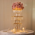 Efavormart Crystal Pendant 5-Tier Table Centerpiece Chandelier in Gold, 40' Flower Stand Metal Vase Square Pedestal with Hanging Crystals