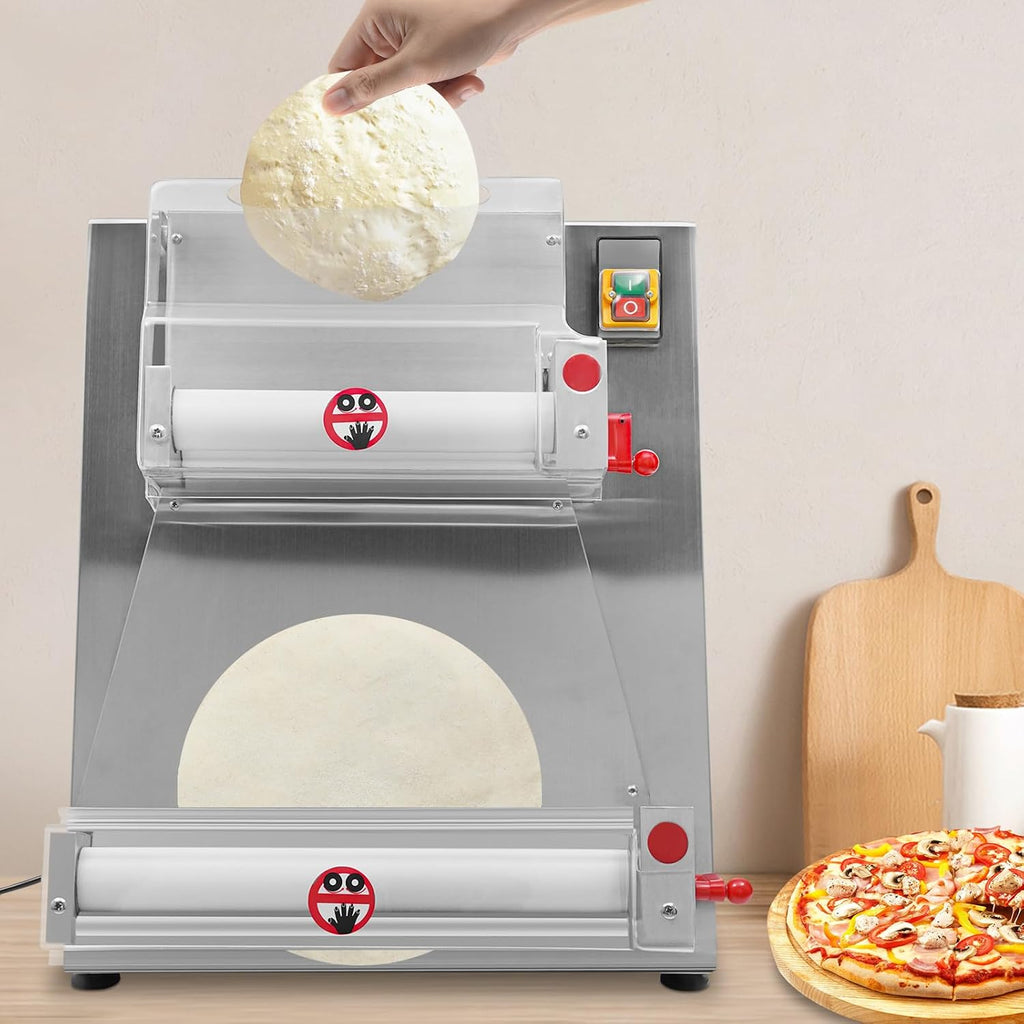 Pizza Press Dough Roller Sheeter,4-12' Commercial Electric Automatic Pizza Making Rolling Machine,Adjustable Thickness Heavy Duty Pasta Maker for Various Types of Dough (370W)