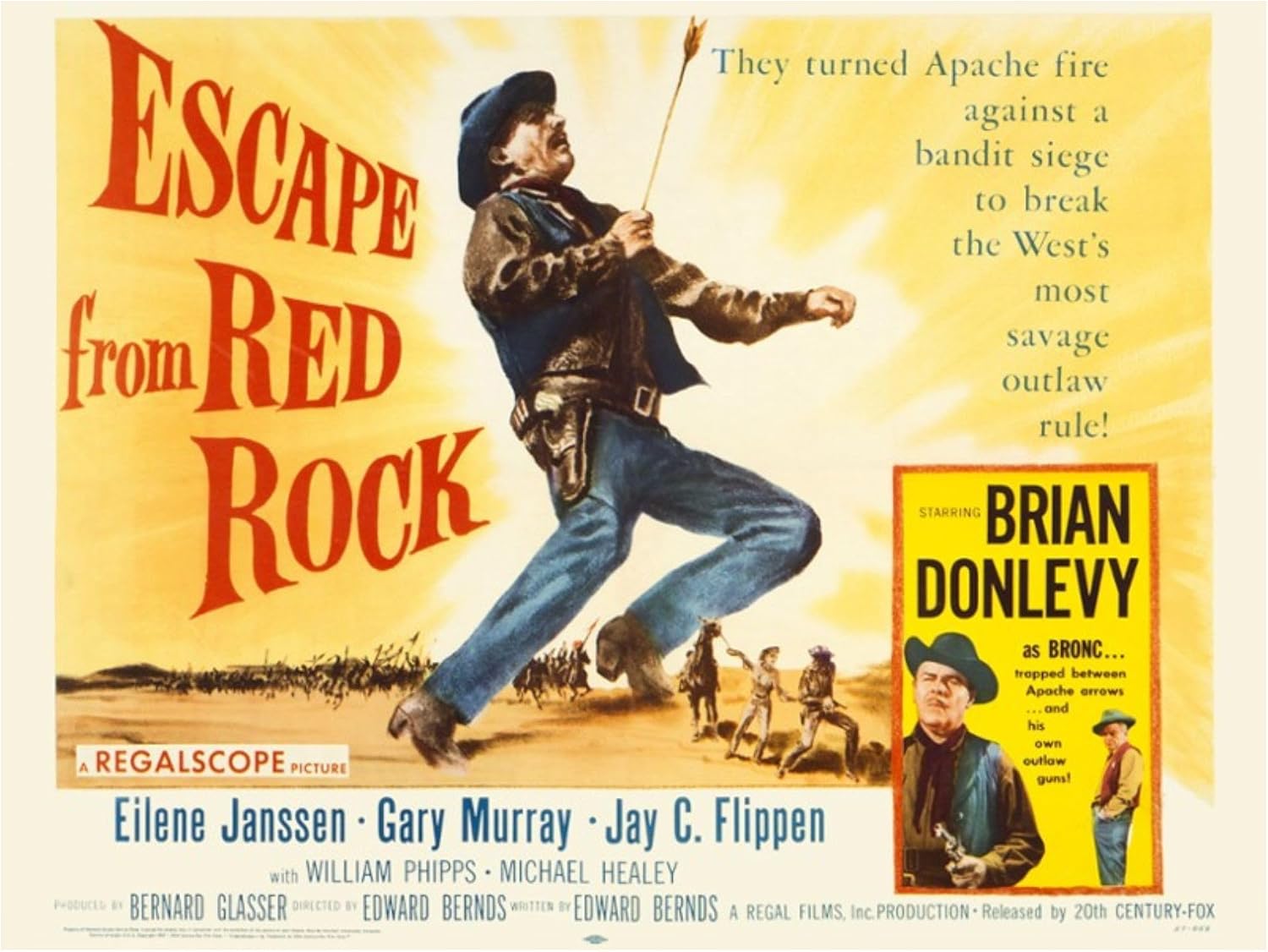 LIVESTOCK Classic Print Gallery Escape from Red Rock, Vintage Movie Poster Wall Art, Iconic Retro Cinema Nostalgia Home Decor Restored from Original Artwork in the USA, Walnut frame, 12x16