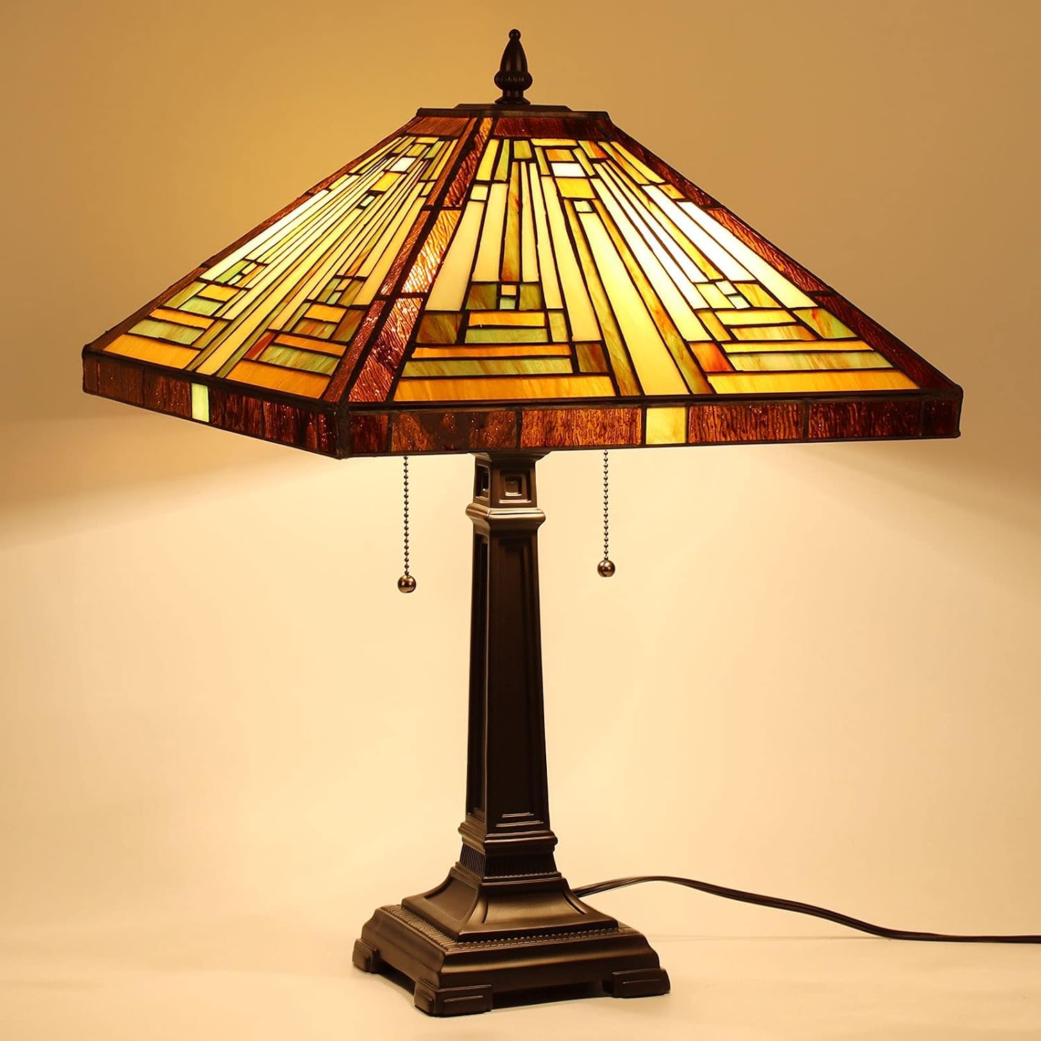 Capulina Tiffany Lamp Stained Glass Table Lamp 16X16X24 Inches Amber Brown Mission Tiffany Style Desk Lamp Decor for Bedrooms Living Room Study Home Office