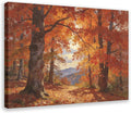 Autumn Forest Wall Art Print, Vibrant Red Maple Tree Landscape Painting, Fall Foliage Poster for Living Room Bedroom Decor 24x36inch(60x90cm)