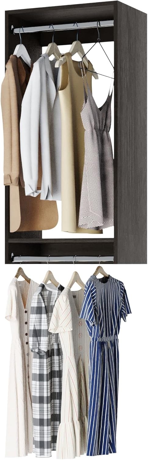 Modular Closets Vista Collection Double Hanging Wood Closet Organizer Unit (Grey, 21' Wide)