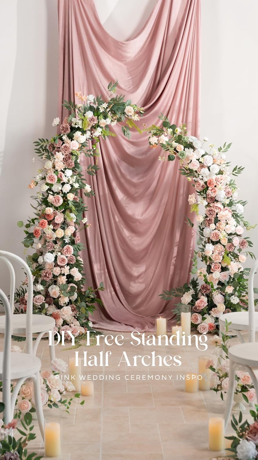 Ling's moment 9FT Spring Flower Garland for Backdrop Decorations - Wedding Arch Flowers, Eucalyptus & Rose, Artificial Floral Garland for Mantle - Sweetheart Table Decor for Reception, Dusty Rose