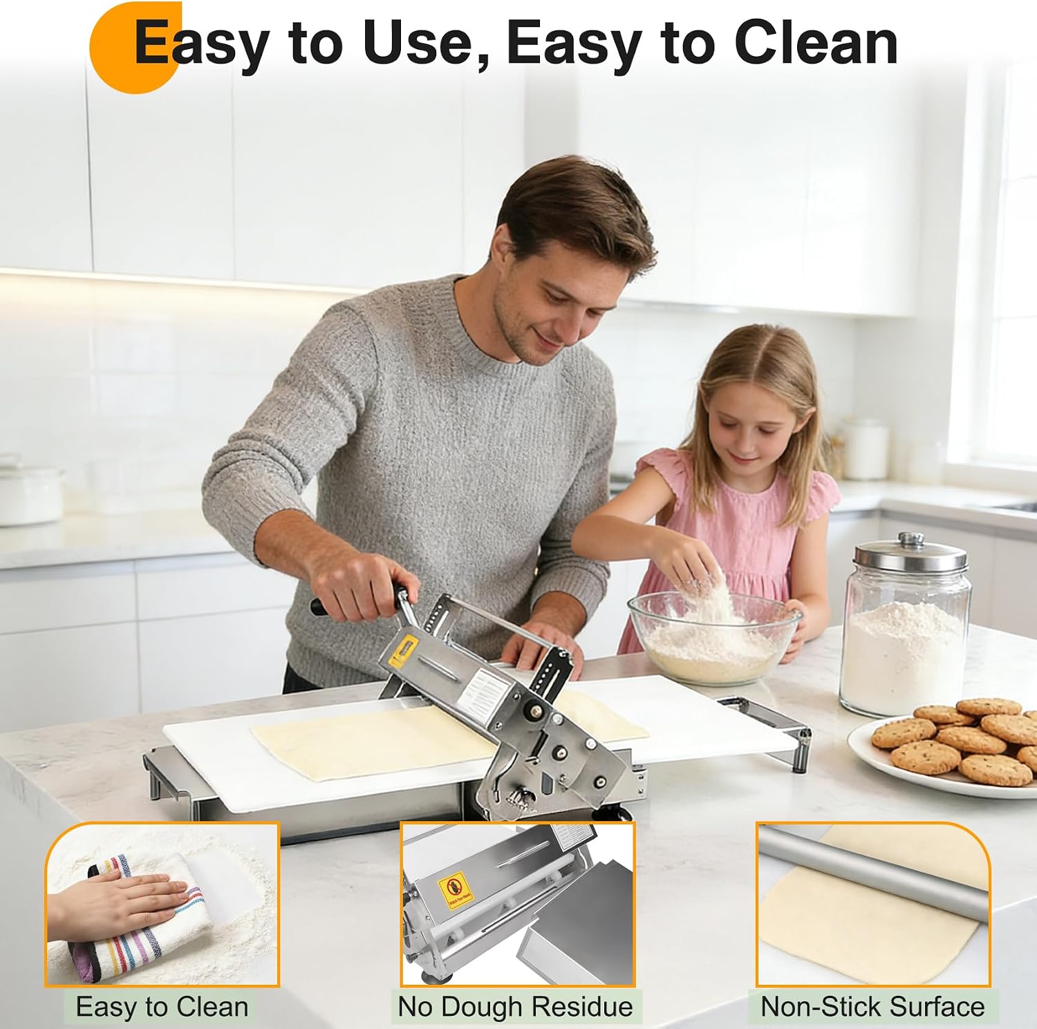 Foldable Dough Sheeter, Dough Laminator, Manual Dough Roller Machine with Adjustable Thickness, Stainless Steel Body, Food-Grade PE Panel,for Croissant, Pizza,Pasta,Eggs Tart,Space-Saving Kitchen Tool