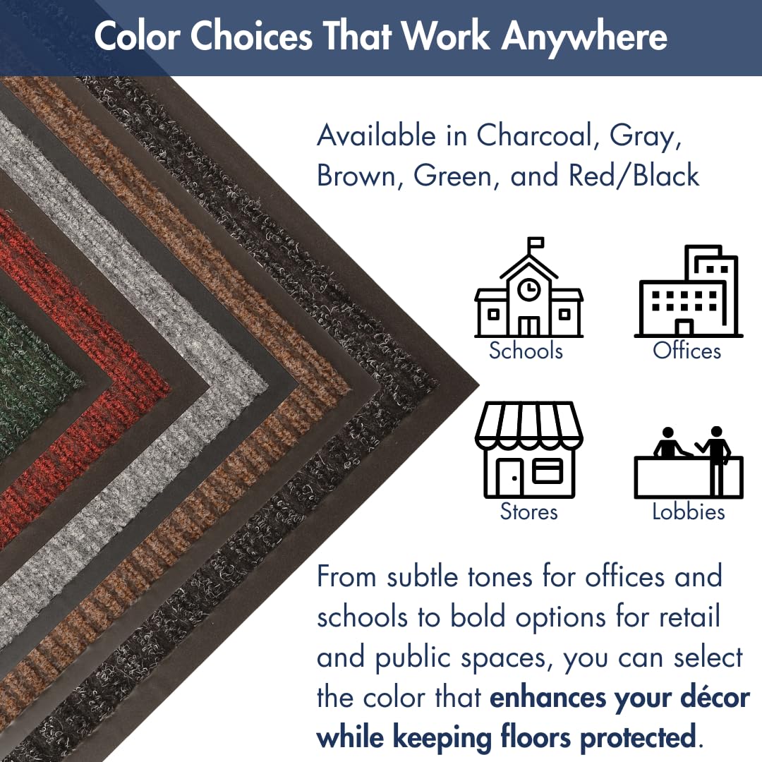 Notrax Heritage Rib™ Commercial Indoor Door Mat Office Rugs – 4' x 6' Brown Front Door Mat with Double Rib 22oz Yarn, Non-Slip Vinyl Backing – Durable Entryway Rug Made in The USA – 117S0046BR