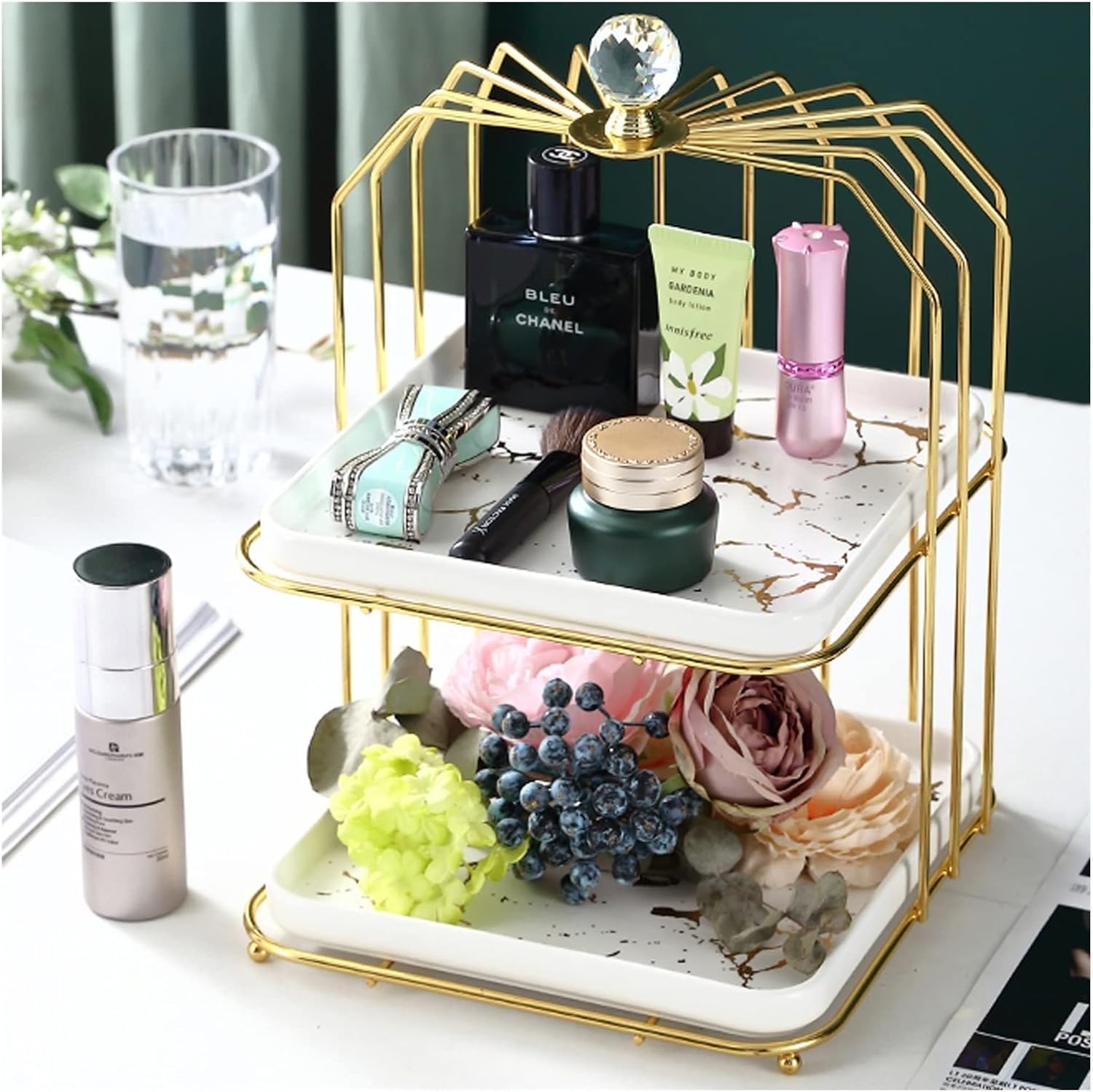 Cake Stand Creative Multi-layered Iron Cake Stand Dessert Stand Refreshment Stand Afternoon Tea Pastry Stand Snack Storage Rack Cake Holder(Color:White plate,Size:Double layer 1)