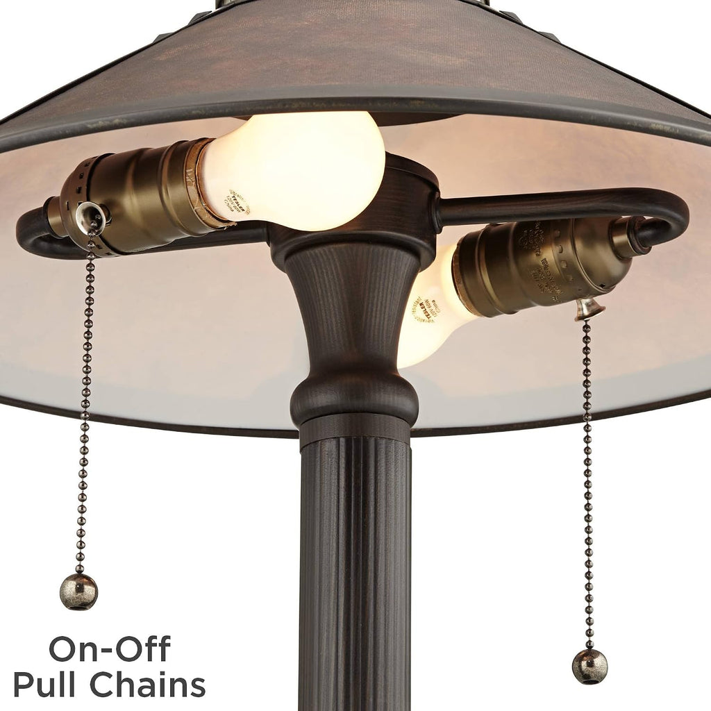 Robert Louis Tiffany Mica Collection Mission Tiffany Style Desk Table Lamps 18 1/2' High Set of 2 Art Deco Rustic Rubbed Bronze Natural Mica Shade for Bedroom House Bedside Nightstand Home Office