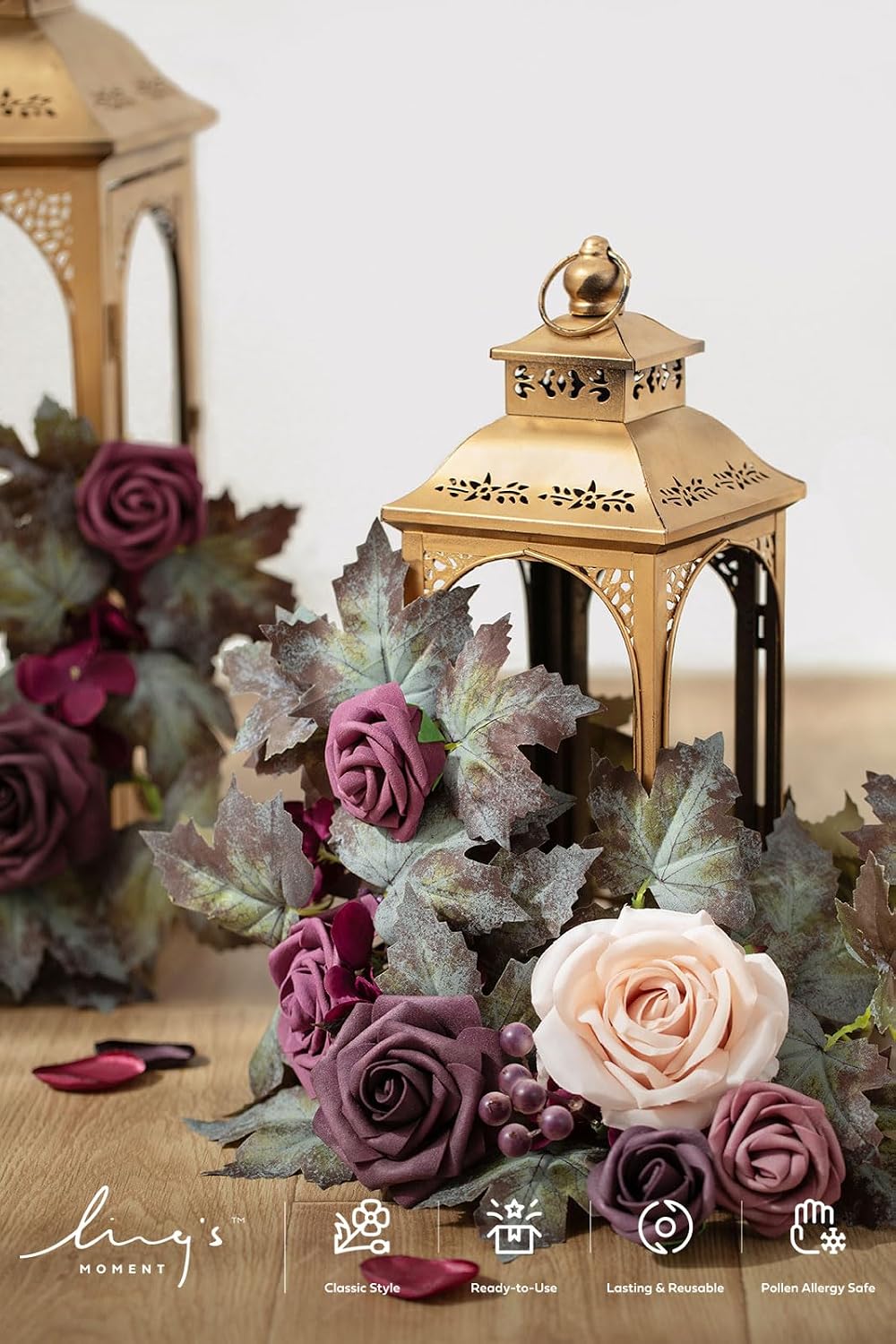 Ling's moment 6Pack 2ft Purple Artificial Flowers Garland Lantern Flower Centerpieces Wedding Aisle Decor Chair Flowers Arch Floral for Signs DIY Table Wall Window Cake Decoration Deep Plum
