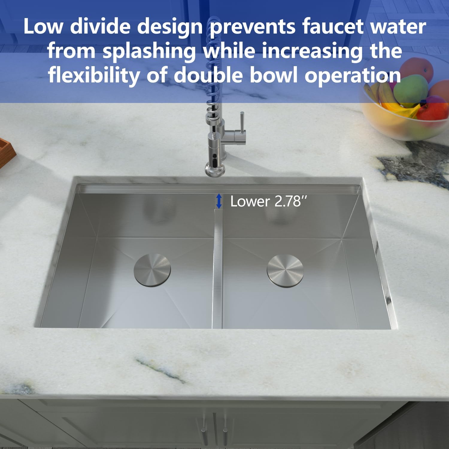 Dcolora 36 Inch Large Double Bowl Low-Divide Kitchen Sink Undermount 16 Gauge Stainless Steel 50/50 Split with Workstation, 36'x19'x10' Double Basin, DC-U7738