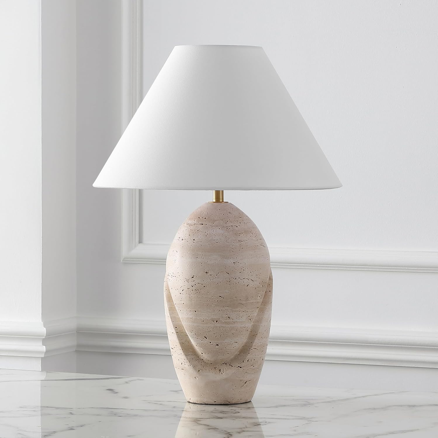 SAFAVIEH Couture Lighting Collection Janette Travertine/White 25-inch Table Lamp for Bedroom Living Room Home Office Desk Nightstand (LED Bulb Included)