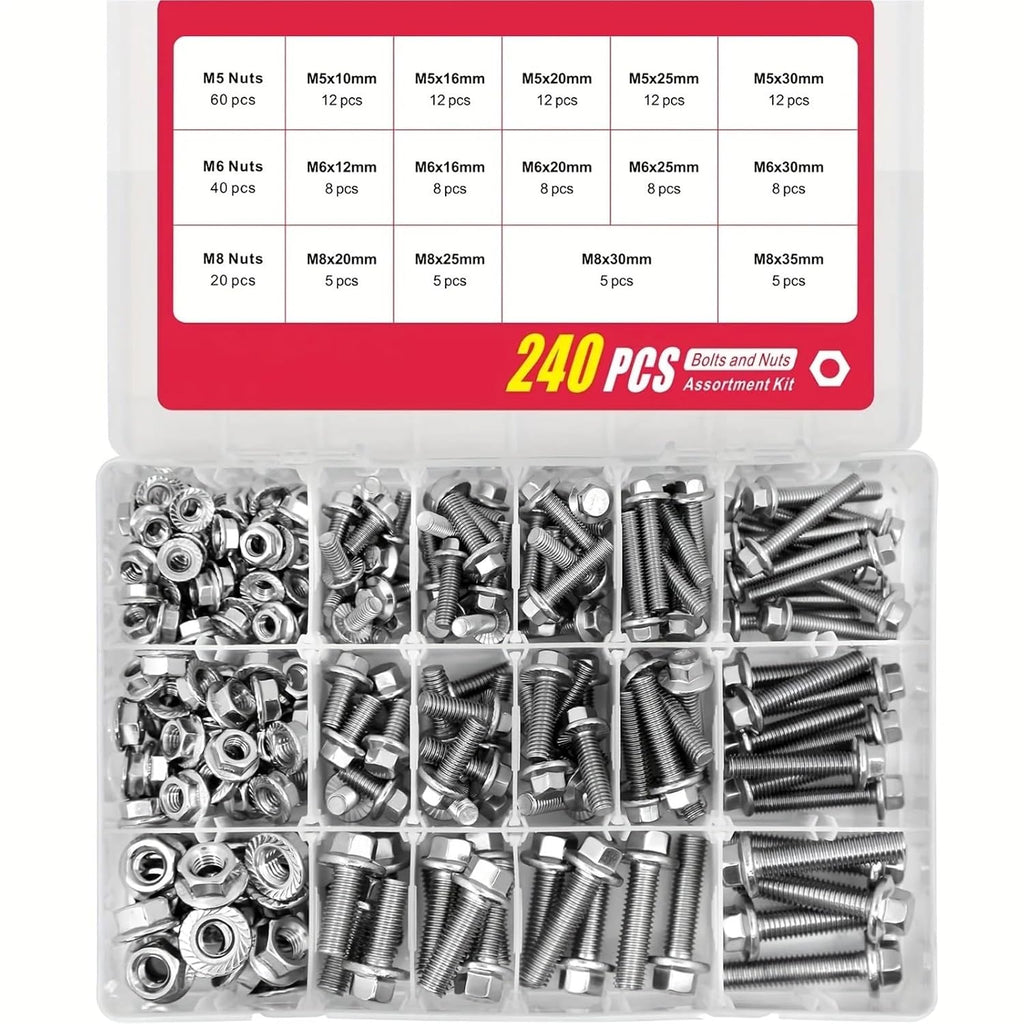 Set Screw Assortment Kit 240PCS Metric Flanged Bolts and Nuts Kit for Homeowners,DIYers,Mechanics,Industrial Workers