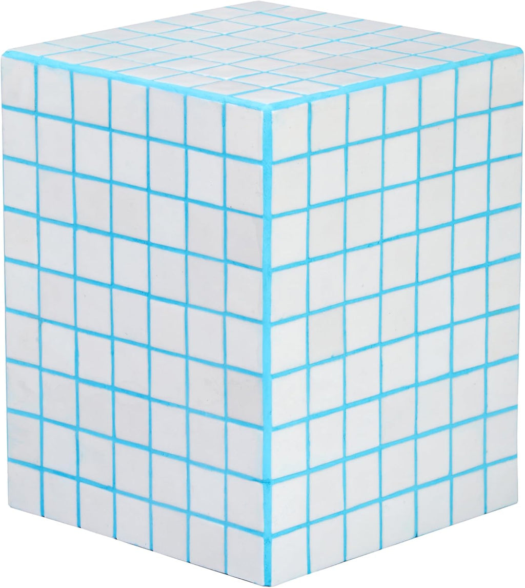 JONATHAN Y END2000E Callista 18' Modern Bohemian Ceramic Tiled Rectangle End Table, Side Table, Accent Table for Living Room, Bedroom, White/Neon Blue