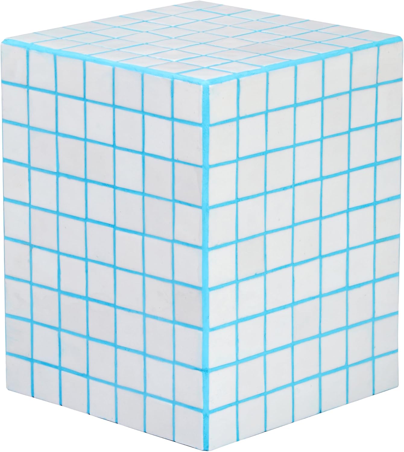 JONATHAN Y END2000E Callista 18' Modern Bohemian Ceramic Tiled Rectangle End Table, Side Table, Accent Table for Living Room, Bedroom, White/Neon Blue
