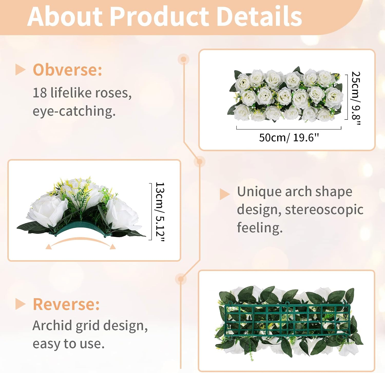 NUPTIO Wedding Floral Centerpieces for Tables - 6 Pcs 19.6in Long Spring Flower Arrangements Artificial Centerpiece, Elegant White Fake Rose Flowers Arrangement for Party Weddings Dining Table