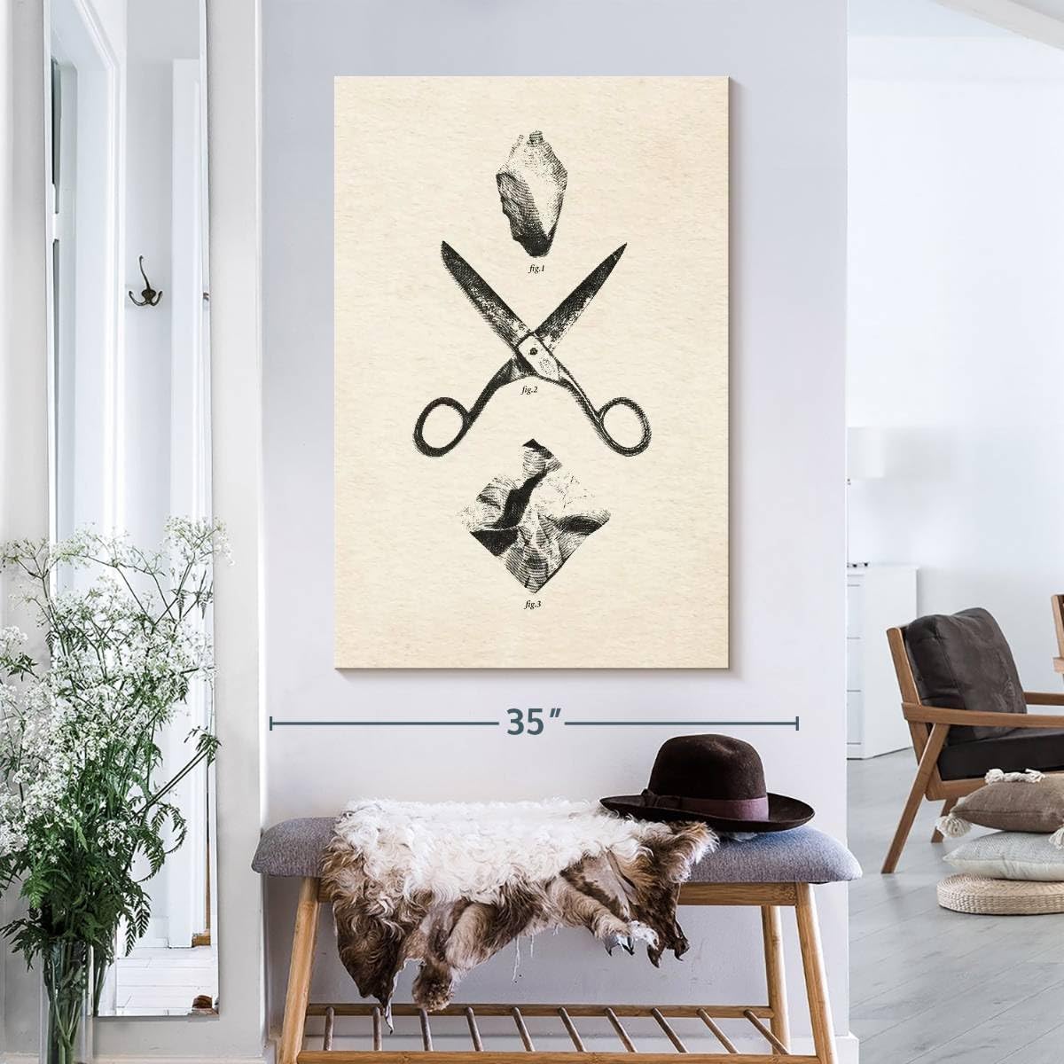ElephantStock - Rock Scissors Paper Vintage Wall Art - Vertical Canvas Wall Art - Home Office Wall Decor - Drawing Game Canvas Art - Black And Gray Decor by Daniel Coulmann - 26' x 39'