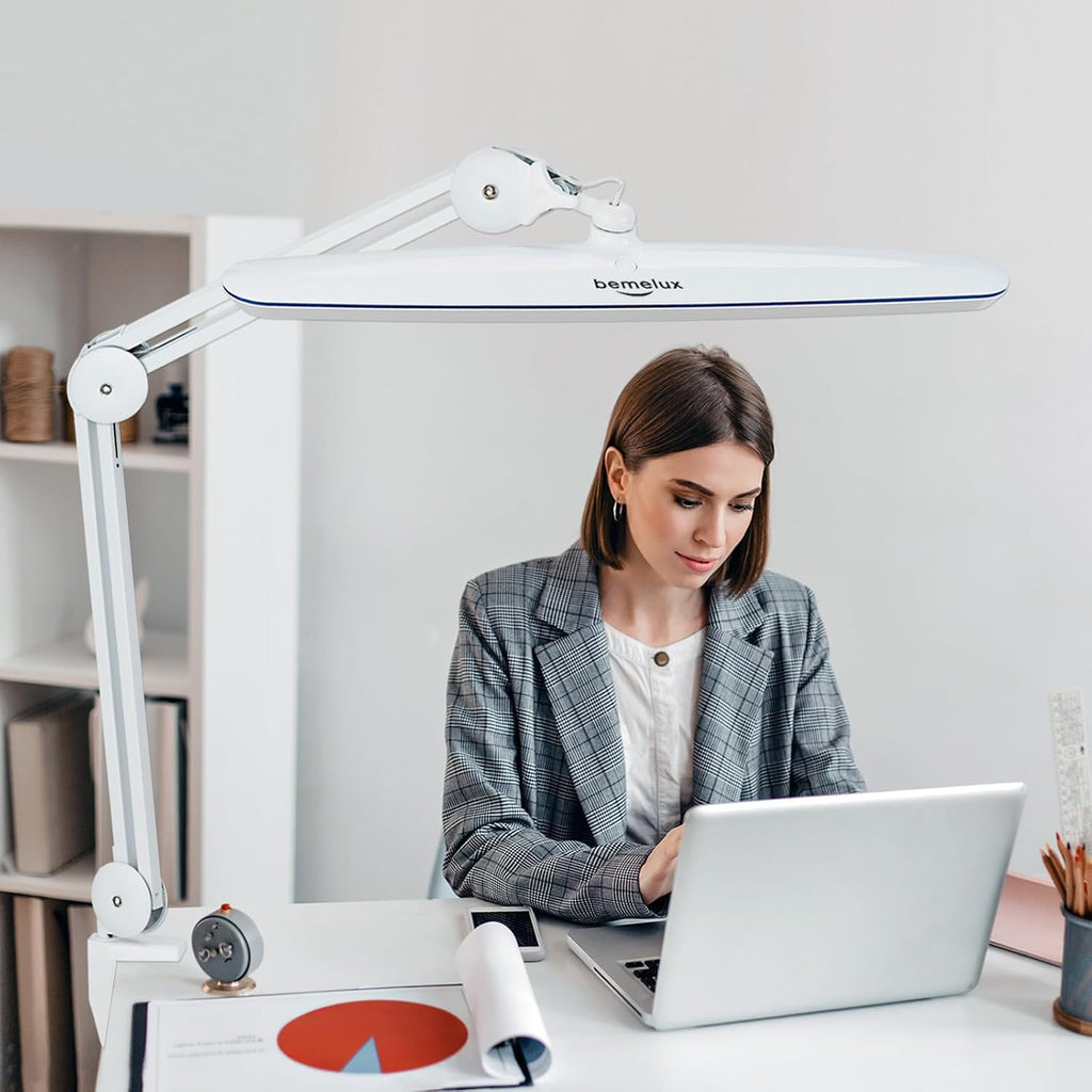 Task Lamp with Clamp, 23 Inch Lamp Head, Bright 182PCS LEDs,3 Color Temperatures, 4 Brightness Levels, Metal Swing Arm 20W 2200 Lumen Dimmable Led Desk Lamp (White, CCT)