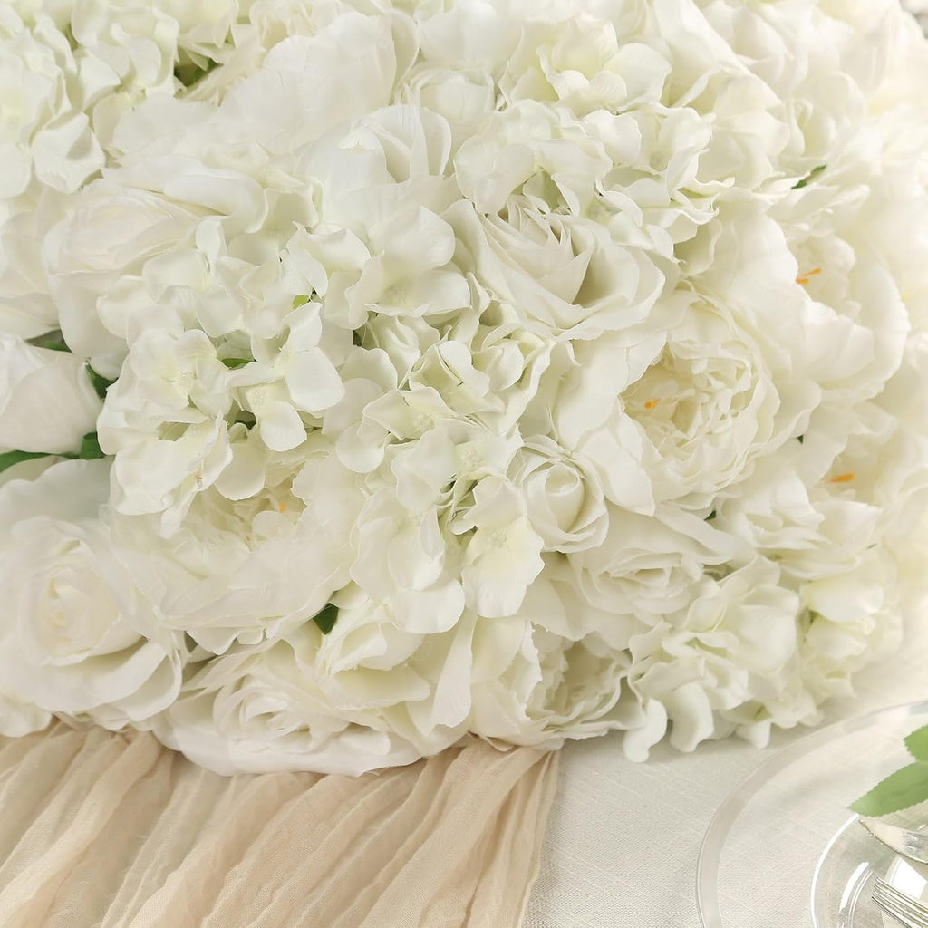 Efavormart 20 inch Ivory Pre-Arranged Artificial Rose Flower Ball, Large High-Density Silk Rose Centerpiece Arrangement for Classic Wedding Staging and Floor Vases