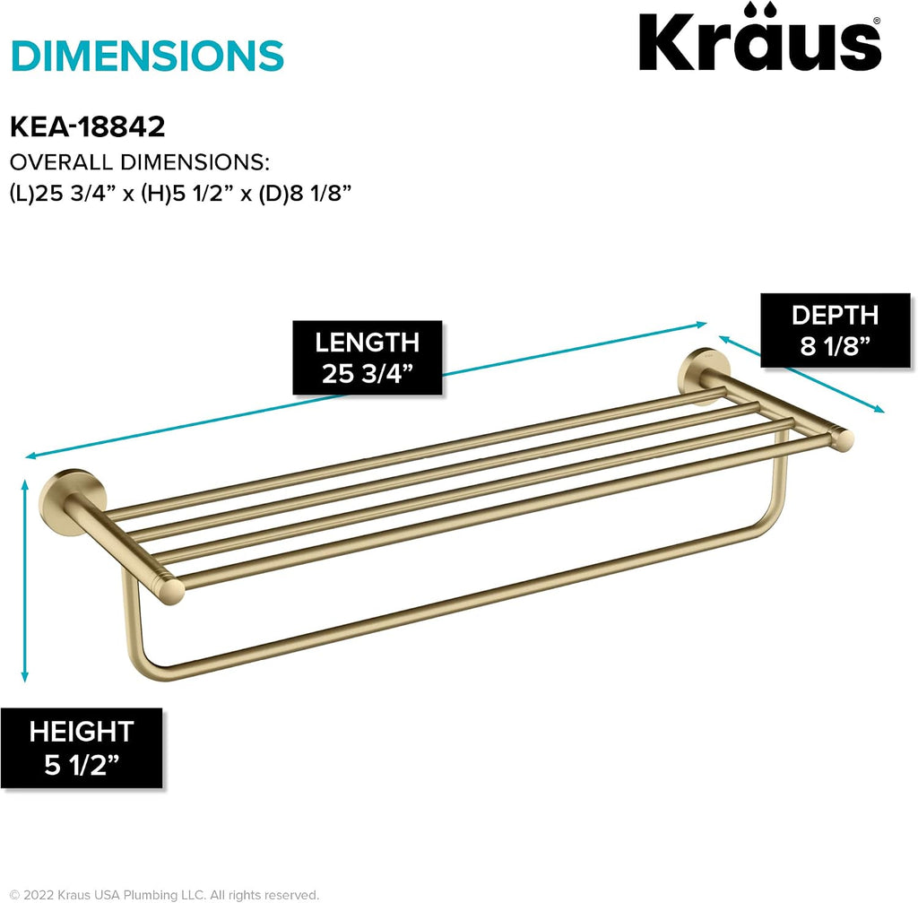 KRAUS Elie Bathroom Shelf Towel Rack with Towel Bar in Brushed Gold, KEA-18842BG