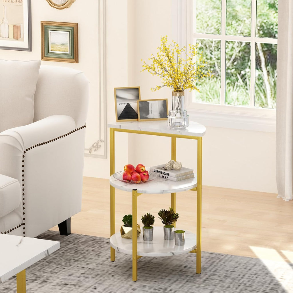 Lamerge Coffee Table Set of 3,Rectangle Coffee Table&2 Accent Table,Faux Marble Tabletop,3 Piece Living Room Table Sets with Multi Tier Storage, for Small Space, Apartment,White & Gold (LCTS-wg)