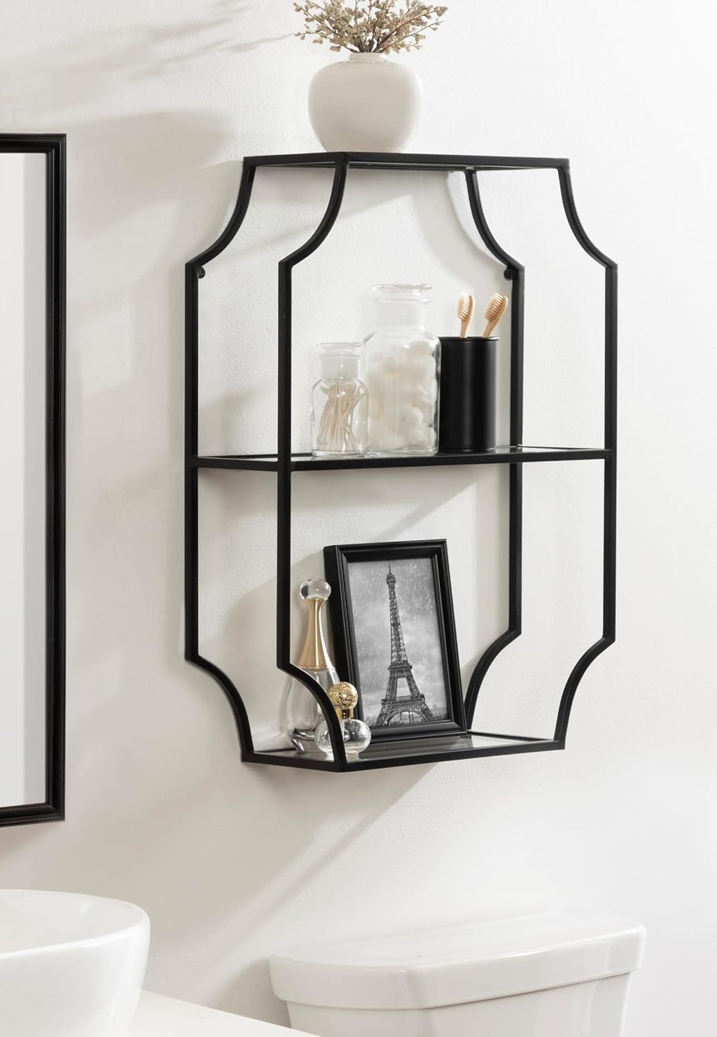 Kate and Laurel Ciel Glam Geometric Rectangular Wall Shelf; 18 x 24; Black; Decorative Shelves for Use as Over-the Toilet Storage or Bedroom Display Shelving