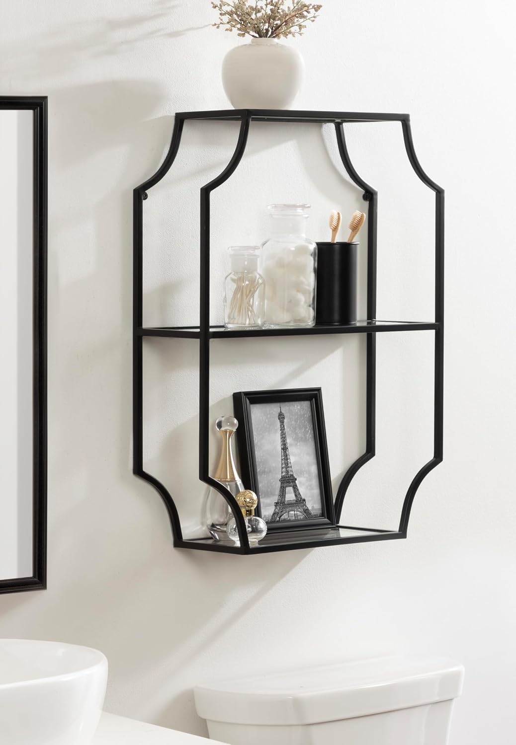 Kate and Laurel Ciel Glam Geometric Rectangular Wall Shelf; 18 x 24; Black; Decorative Shelves for Use as Over-the Toilet Storage or Bedroom Display Shelving