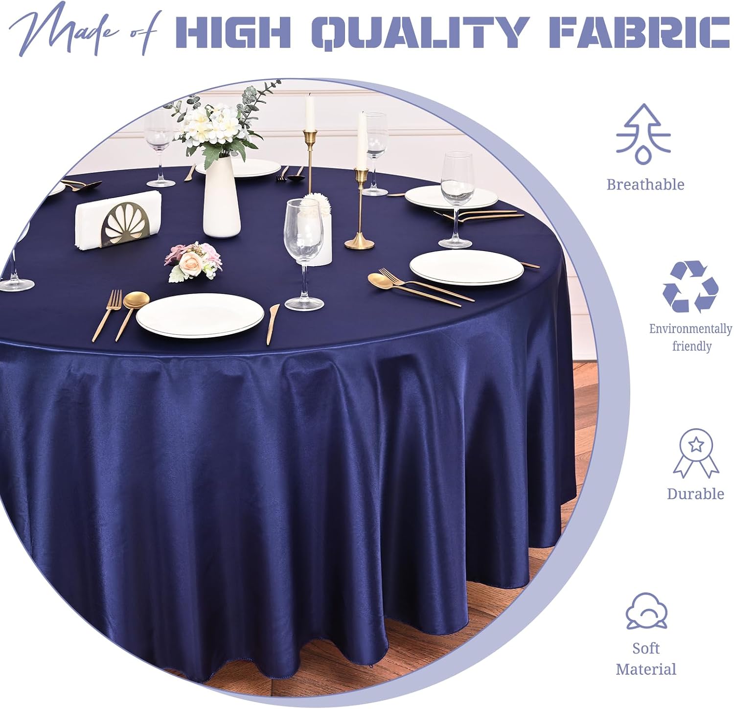 Pesonlook 12 Pack Navy Blue Round Tablecloth, 120 Inch Satin Fabric Tablecloth for Round Table, Wrinkle Resistant Washable TableCover Bright Silk TableClothes for Wedding Party Dining Table Banquet