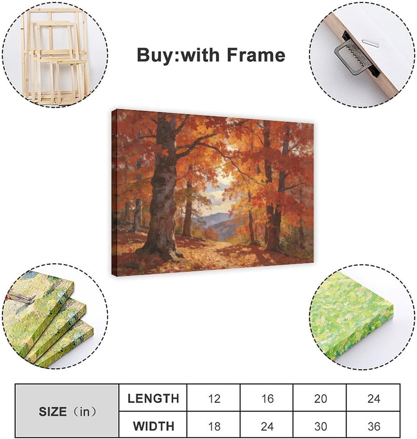 Autumn Forest Wall Art Print, Vibrant Red Maple Tree Landscape Painting, Fall Foliage Poster for Living Room Bedroom Decor 24x36inch(60x90cm)