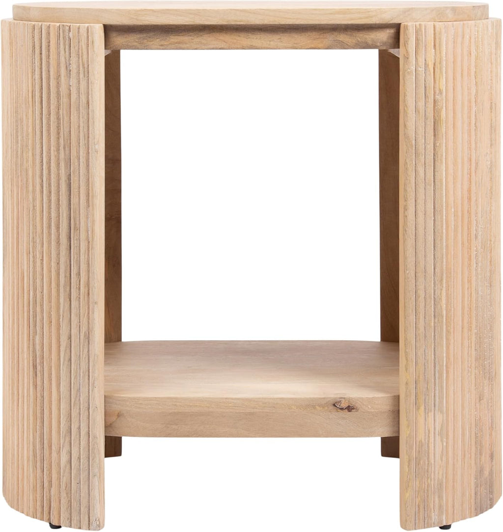 Kate and Laurel Cakora Modern Capsule Ribbed Mango Wood Side Table, 22 x 13 x 22, Light Natural, Boho Decorative Two-Tier End Table for Use as a Bedroom Nightstand or Living Room Plant Stand