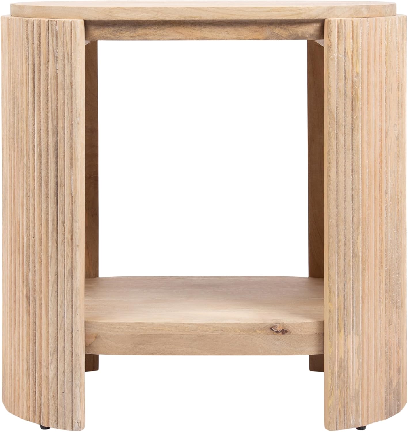 Kate and Laurel Cakora Modern Capsule Ribbed Mango Wood Side Table, 22 x 13 x 22, Light Natural, Boho Decorative Two-Tier End Table for Use as a Bedroom Nightstand or Living Room Plant Stand