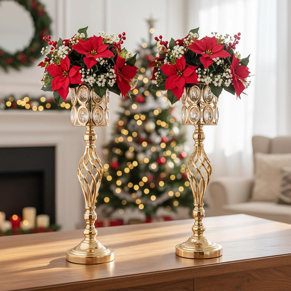 Crystal Wedding Centerpiece Vases for Tables - Set of 10 Metal Gold Vases, 24in Tall Versatile Flower Holders, Elegant Flower Stands for Centerpieces Wedding Party Reception Christmas Home Decor