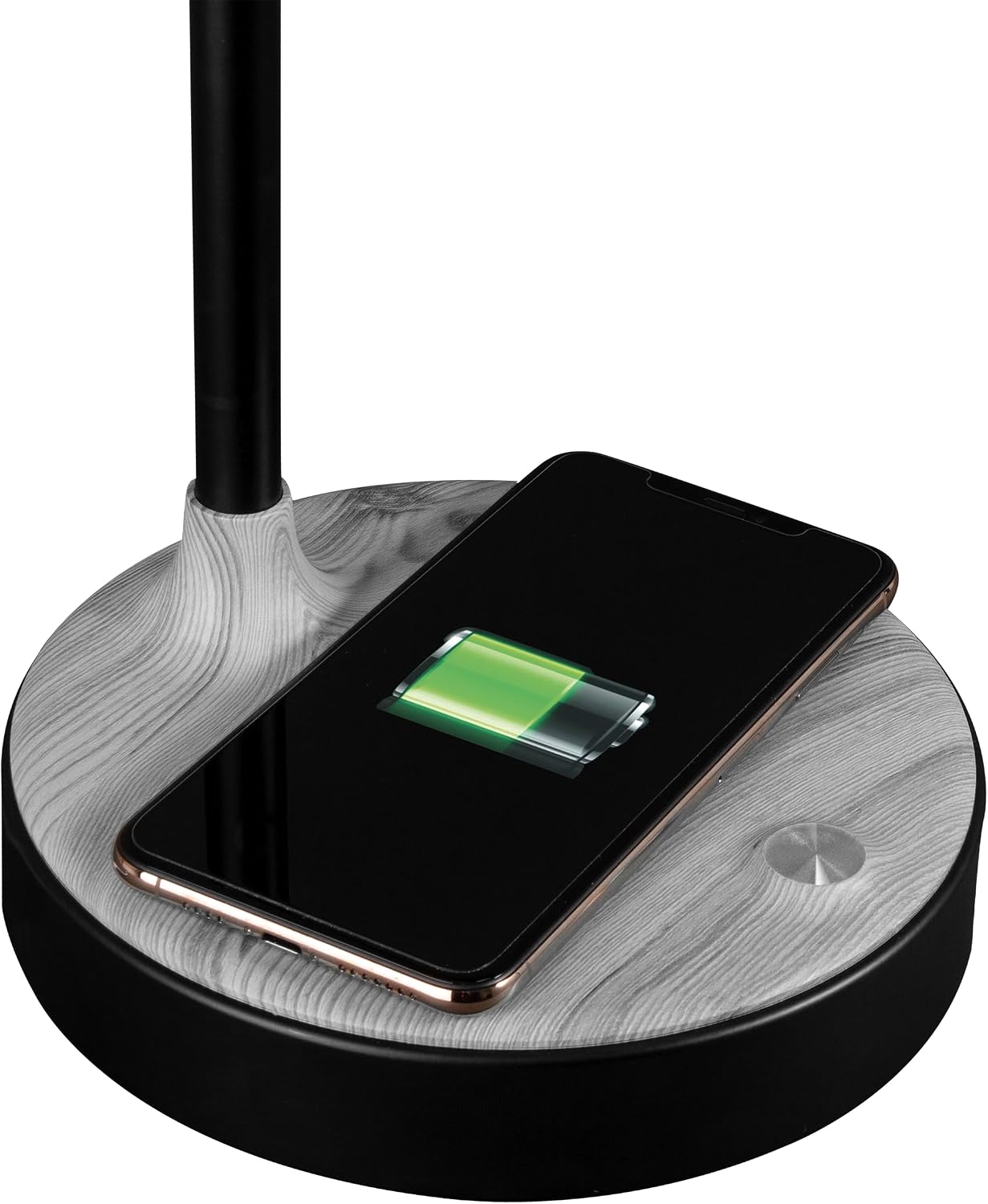 OttLite Wellness Series Wireless Charging LED Table Lamp, Black with Grey Woodgrain Accents,Touch Activated Controls, Flexible Neck, ClearSun LED Light, for Work, Study, Reading…