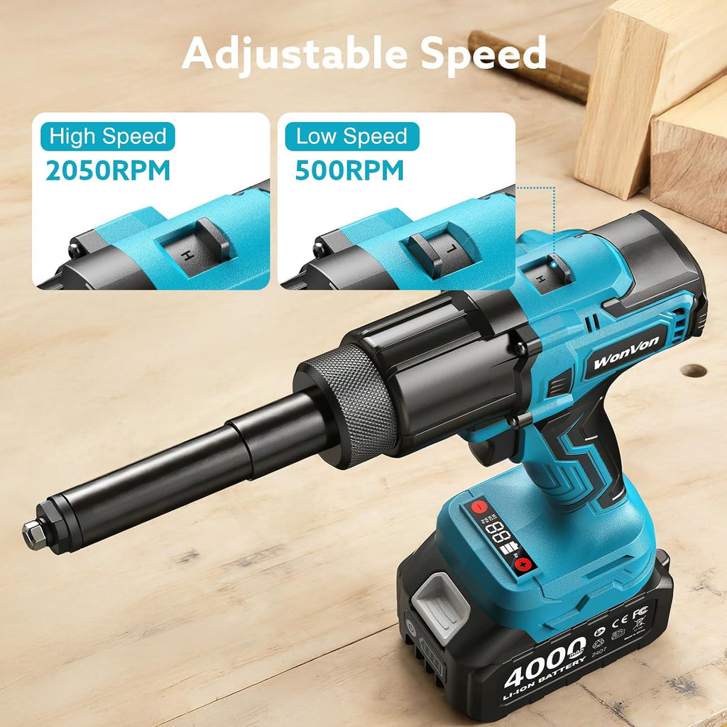 3-in-1 Cordless Electric Rivet/Nut/Drill Gun Tool for Nutsert(10/24' & 1/4' & 5/16' & 3/8'),Rivets(1/8'', 5/32'', 3/16'),Drill(3/16', 7/32', 1/4', 5/16'), Portable Battery Powered Pop Rivet Nut Drill