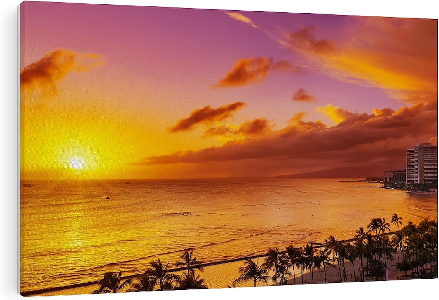 CafePress Canvas Wall Art Beach Coastline of Waikiki Ready to Hang for Living Room, Bedroom or Office