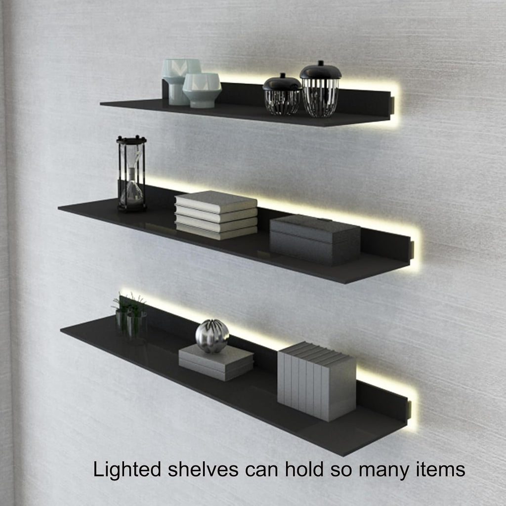 Floating Shelves, Floating Display Shelf Wall Mounted Light-Emitting Shelves Display Shelf All Kinds of Things Can Be Stored Here It's More Convenient (Color : Noir, Size : 60x20x6cm)
