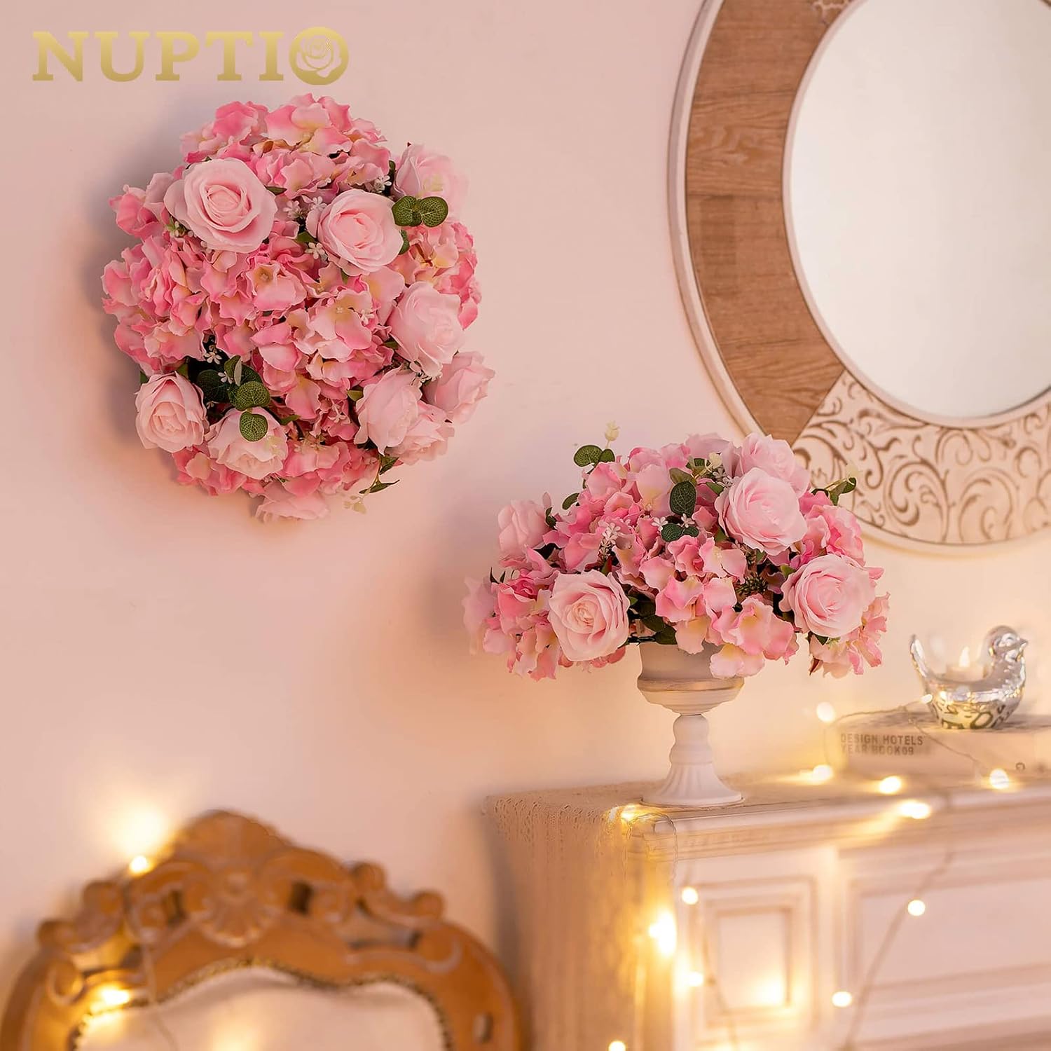 NUPTIO Flower Balls for Wedding Centerpieces - 10 Pcs 15.7 inch Diameter Fake Flower Ball Arrangement Bouquet Party Centerpieces for Tables - Pink Rose Bouquet Centerpiece Flowers for Wedding Table