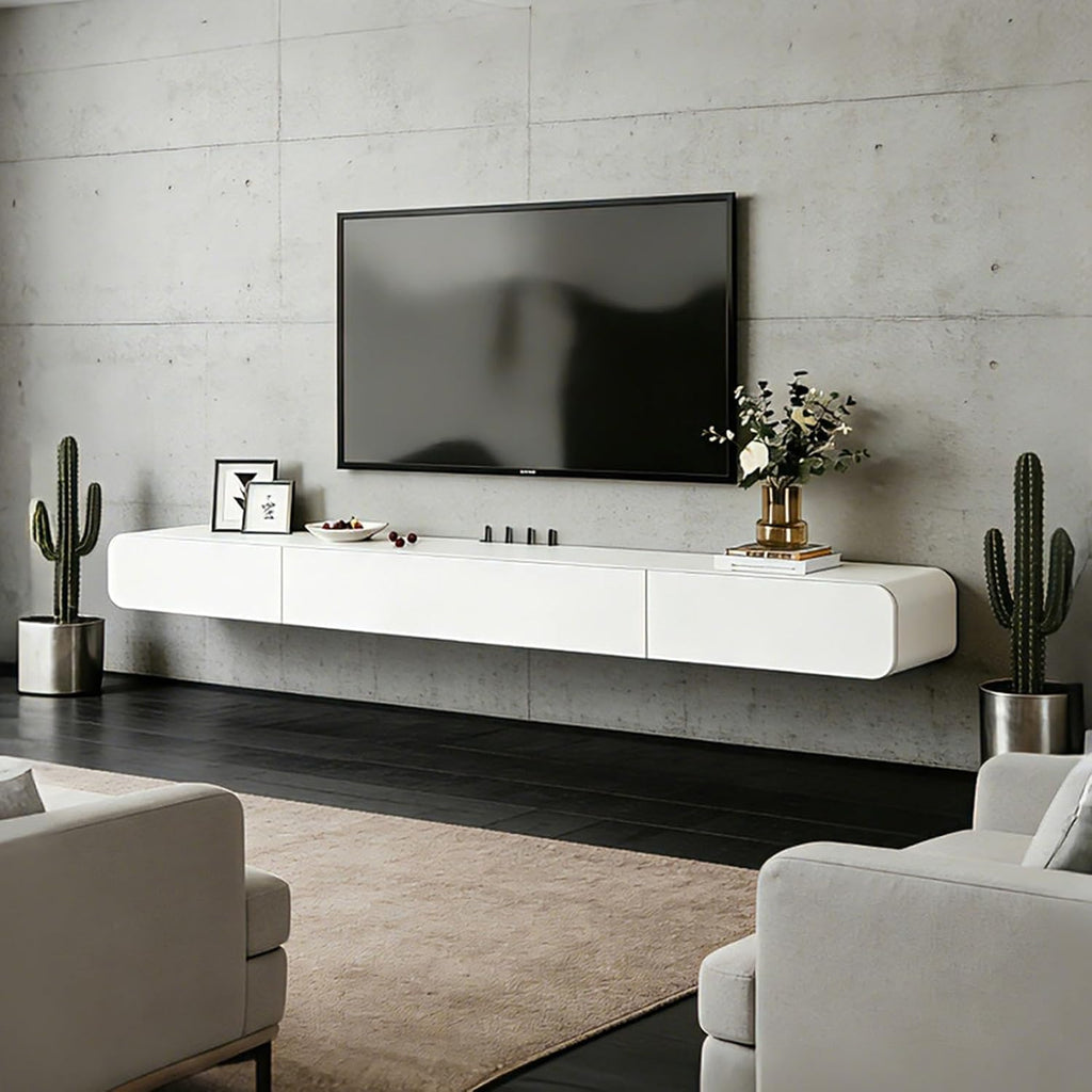 FPIGSHS Wall Mounted Media Console with 2 Drawers Solid Wood Floating TV Stand Hanging TV Shelf Entertainment Center TV Cabinet, for Home Office (B, 180cm/71in)