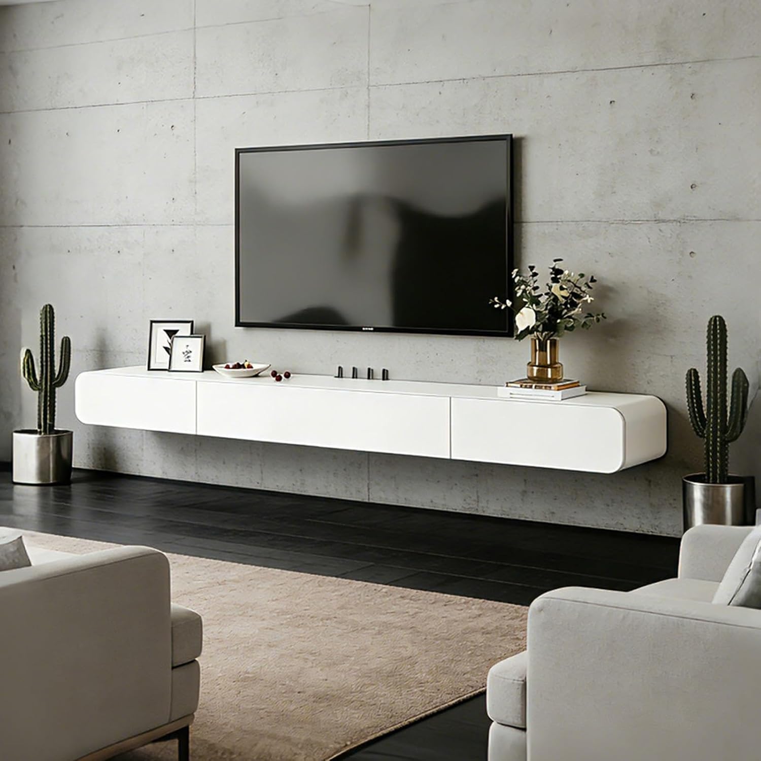 FPIGSHS Wall Mounted Media Console with 2 Drawers Solid Wood Floating TV Stand Hanging TV Shelf Entertainment Center TV Cabinet, for Home Office (B, 180cm/71in)