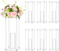 Sieral 6 Sets 20''Tall Clear Acrylic Flower Vase Wedding Centerpieces Flowers Stand with Glass Candle Holders Cylinder Vases, Transparent Flower Vases for Table Centerpiece Wedding Home (Large)