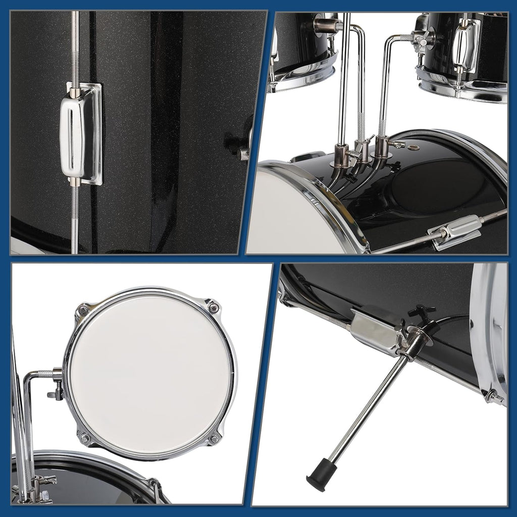 Ktaxon 5-Piece Complete Junior Drums Set, 14 Inch Beginners Drum Kit with Throne Stool, Pedal & Drumsticks, Drums Musical Instruments W/Cymbal, Hi-Hat, Floor, Tom and Snare Drum (Black)