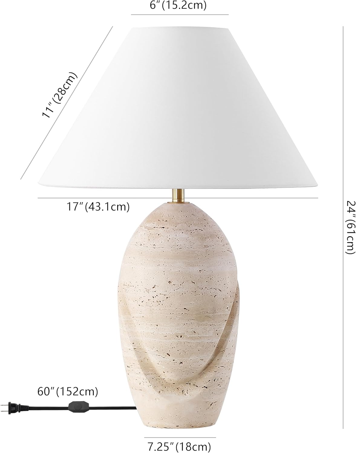 SAFAVIEH Couture Lighting Collection Janette Travertine/White 25-inch Table Lamp for Bedroom Living Room Home Office Desk Nightstand (LED Bulb Included)