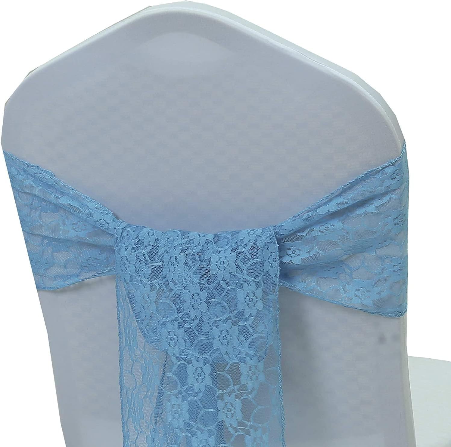MDS® Pack of 200 Lace Chair Sashes for Weddings, Decorative Floral Lace Chair Bows Bands for Banquet, Reception, Anniversary, Bridal Shower, Birthday, Party, Ceremony & Event Décor - Baby Blue
