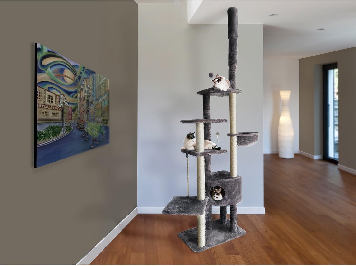 Furhaven 100'-113' Tall Cat Tree for Indoor Cats w/ Adjustable Height, Ft. Sisal Scratching Posts, Condo, & Toys - Tiger Tough Skyscraper Interactive Playground Tower - Gray, One Size