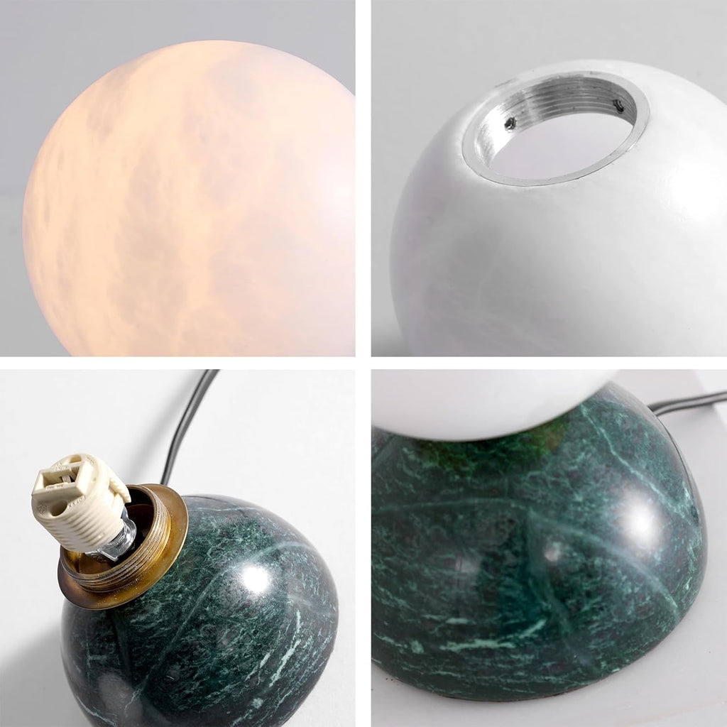Handcrafted Natural Spanish Alabaster Stone Moon Lamp with Marble Base Elegant LED Night Light Premium Mini Table Lamp for Home, Office, and Luxury Decor