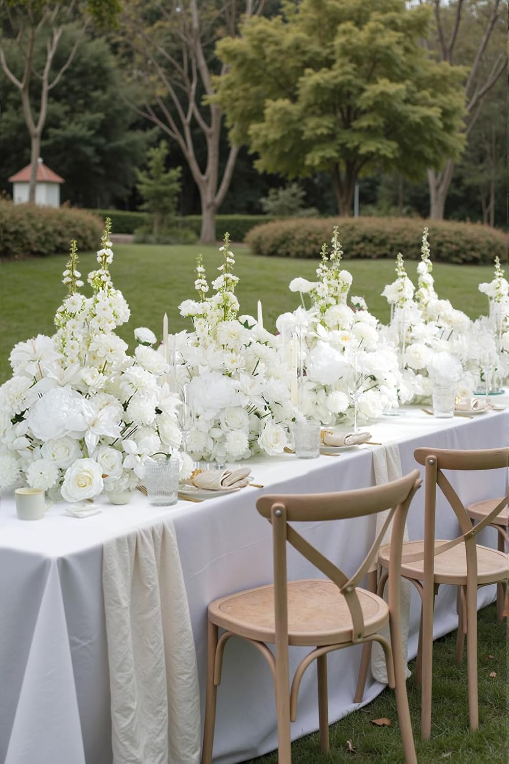 2pcs 19'' White Rose Free Standing Flowers Ball Bouquet Artificial Rose Arrangements Balls for Wedding Centerpieces Tables Chair Aisle Runner Flower Decor