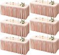 PARTISKY 6 Pack Pale Pink Tablecloths for Rectangle Tables 8ft, Wrinkle Resistant Spandex Table Cover Fitted Stretch Table Cloth with Pleated Ruffle Skirts for Party Banquet Dining Birthday Wedding