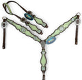 Western Leather Headstall & Breast Collar Set for Horses - Valentine's Day Silver Metallic Cowhide with Rhinestones
