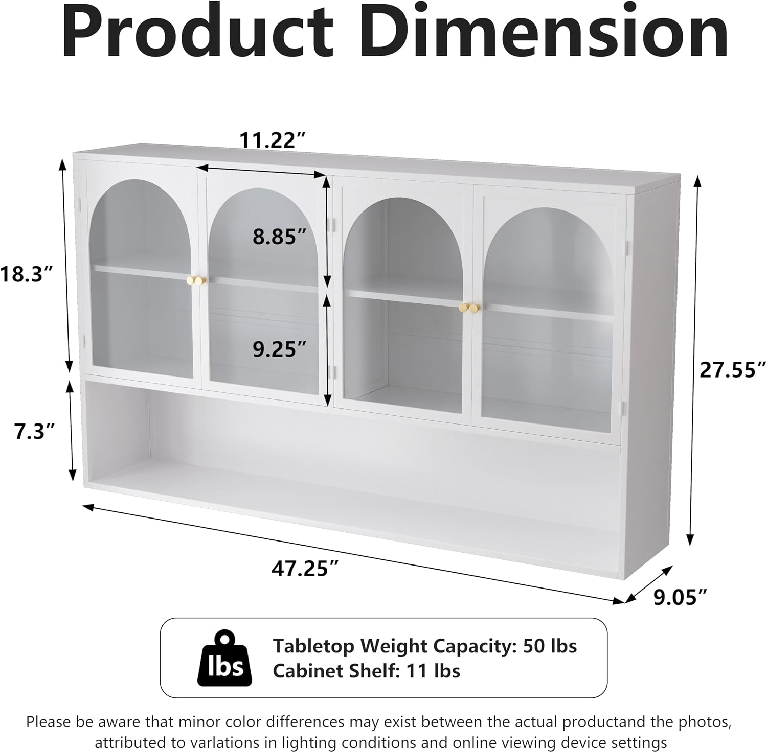 Retro Style Tempering Glass Door Wall Cabinet with Detachable Shelves and Open Shelves，for Office Dining Room,Living Room, Kitchen and Bathroom.White